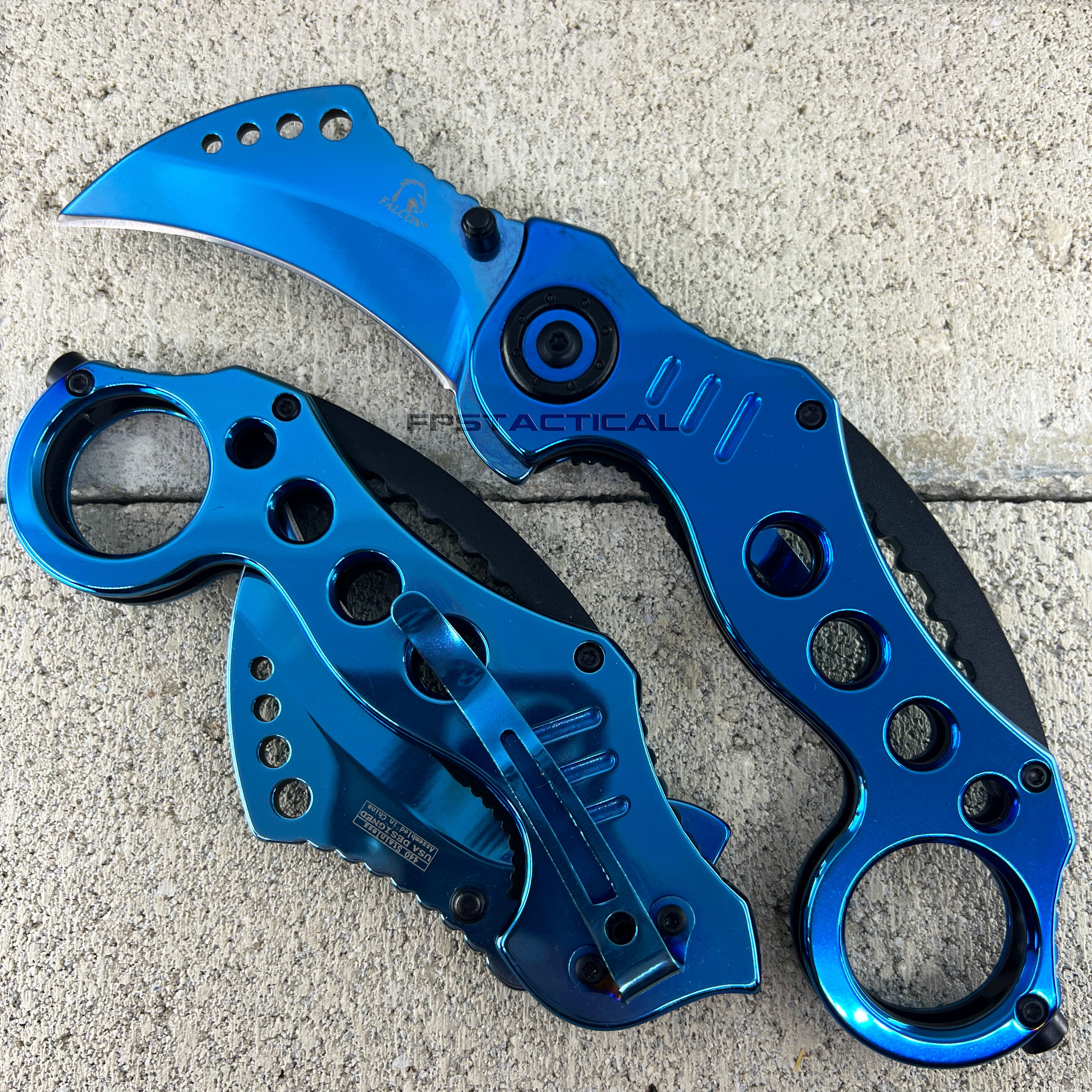 Falcon KS3393BL Mirror Finish / Chrome Blue Karambit Spring