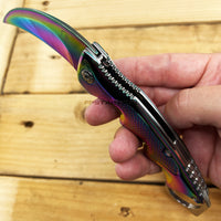 Falcon KS3329RB Mirror Iridescent / Rainbow Multi-Colored Karambit Spring Assisted Tactical Knife 3"
