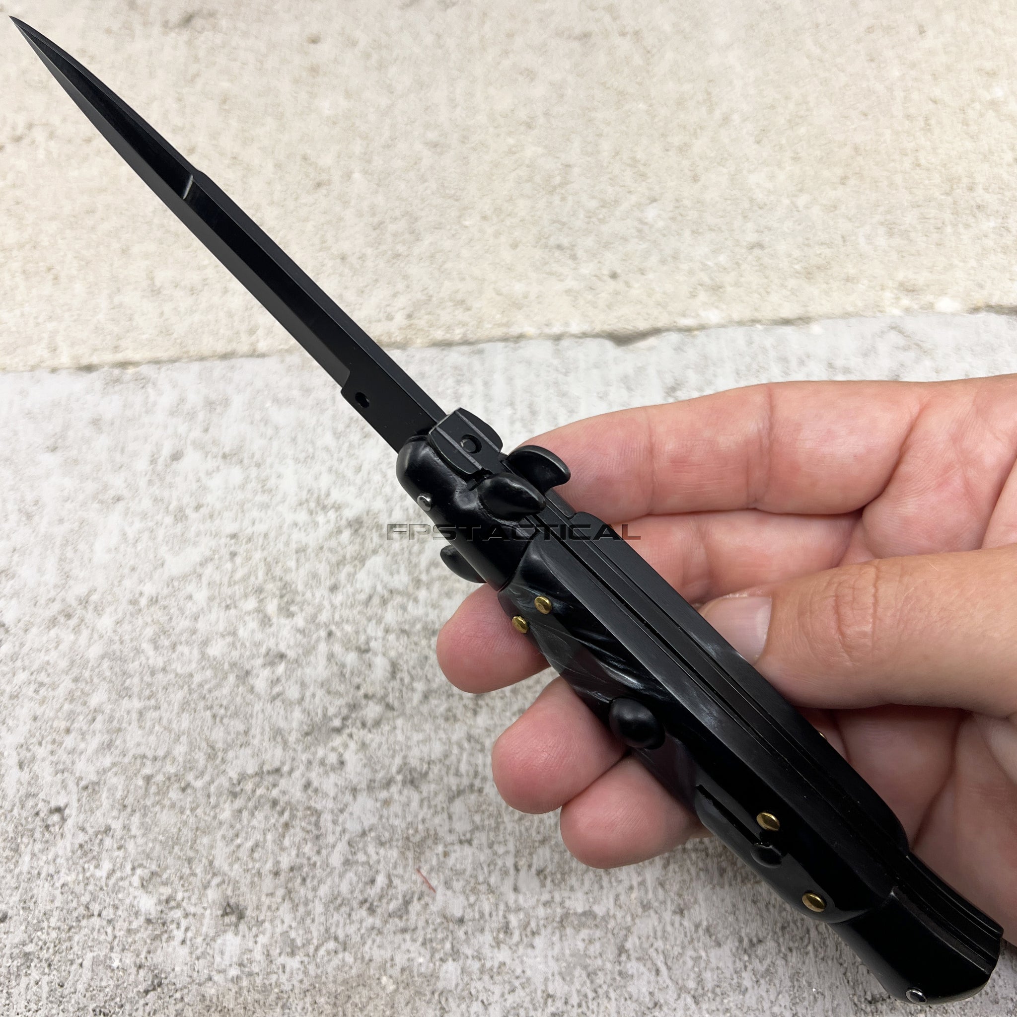 Switchblade Style Ruler FPSTACTICAL Entricity Italian Style Stiletto Switchblade Black with Bl ...