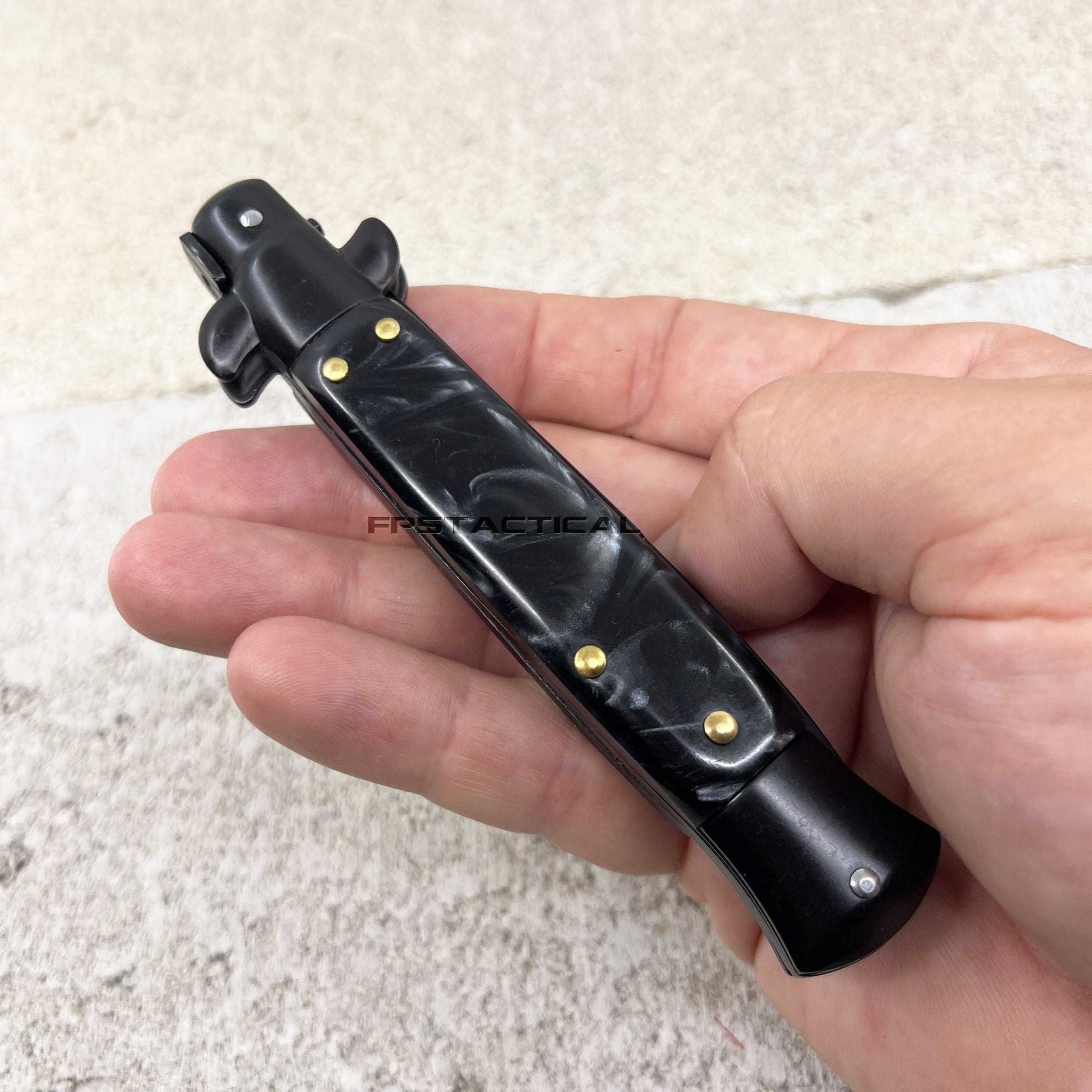 Switchblade Style Ruler FPSTACTICAL Entricity Italian Style Stiletto Switchblade Black with Bl ...