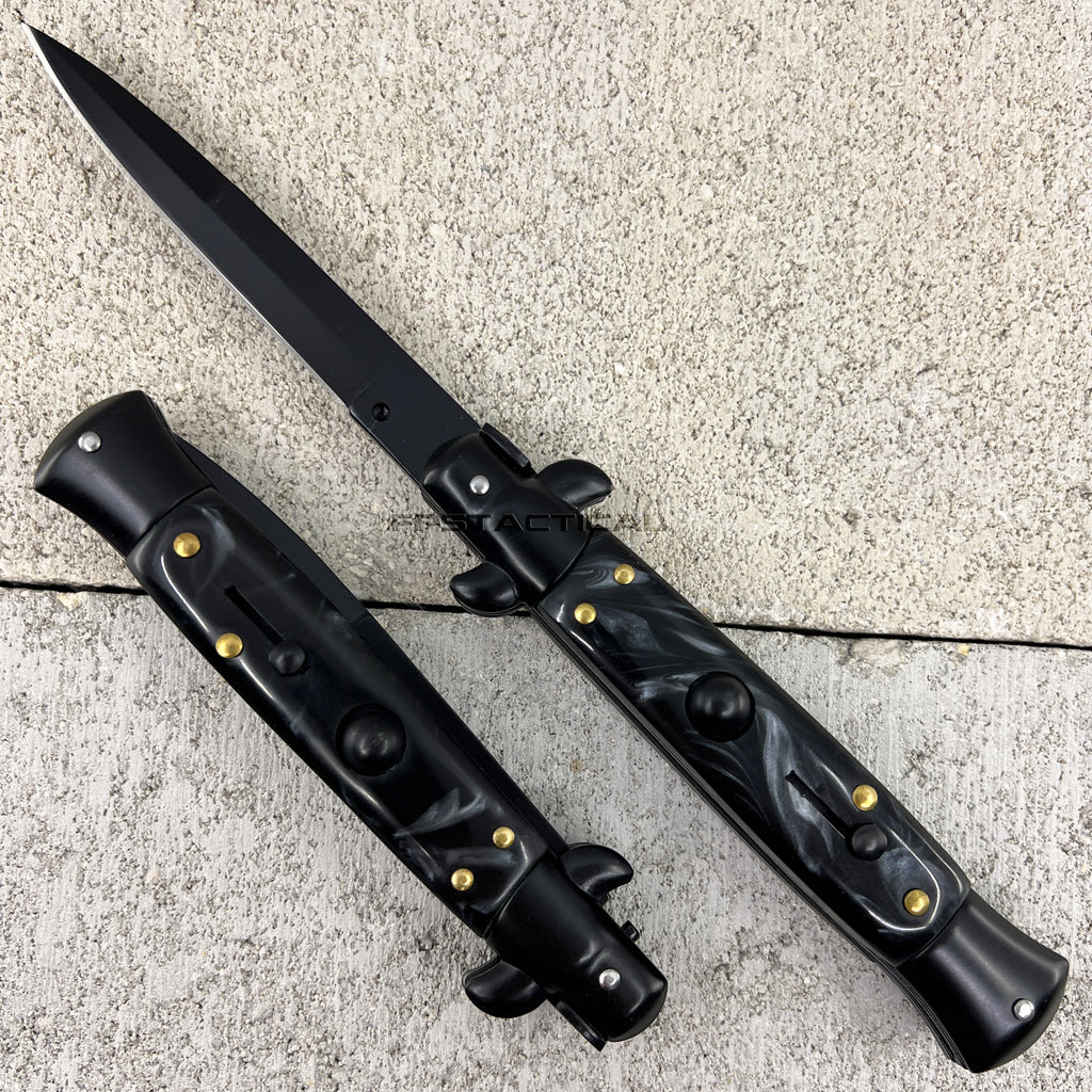 Switchblade Style Ruler FPSTACTICAL Entricity Italian Style Stiletto Switchblade Black with Bl ...