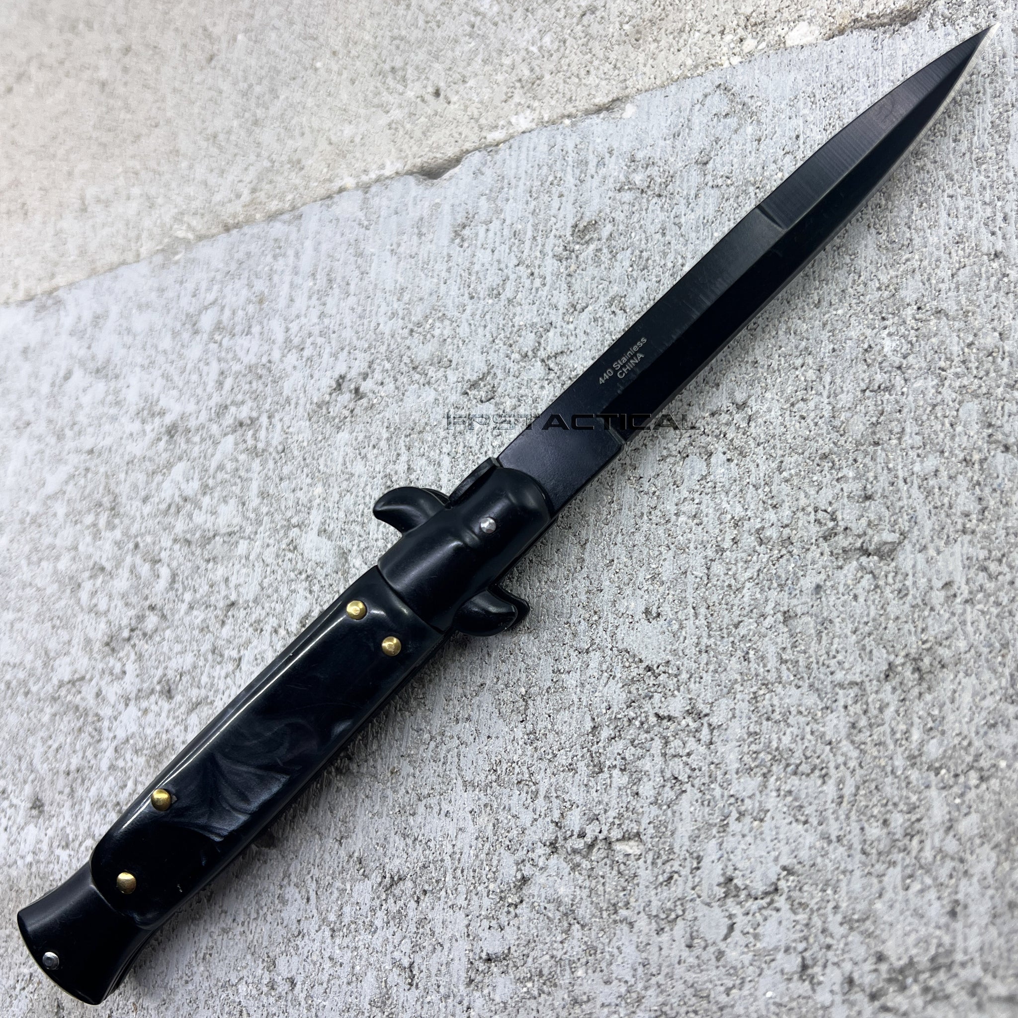 Switchblade Style Ruler FPSTACTICAL Entricity Italian Style Stiletto Switchblade Black with Bl ...