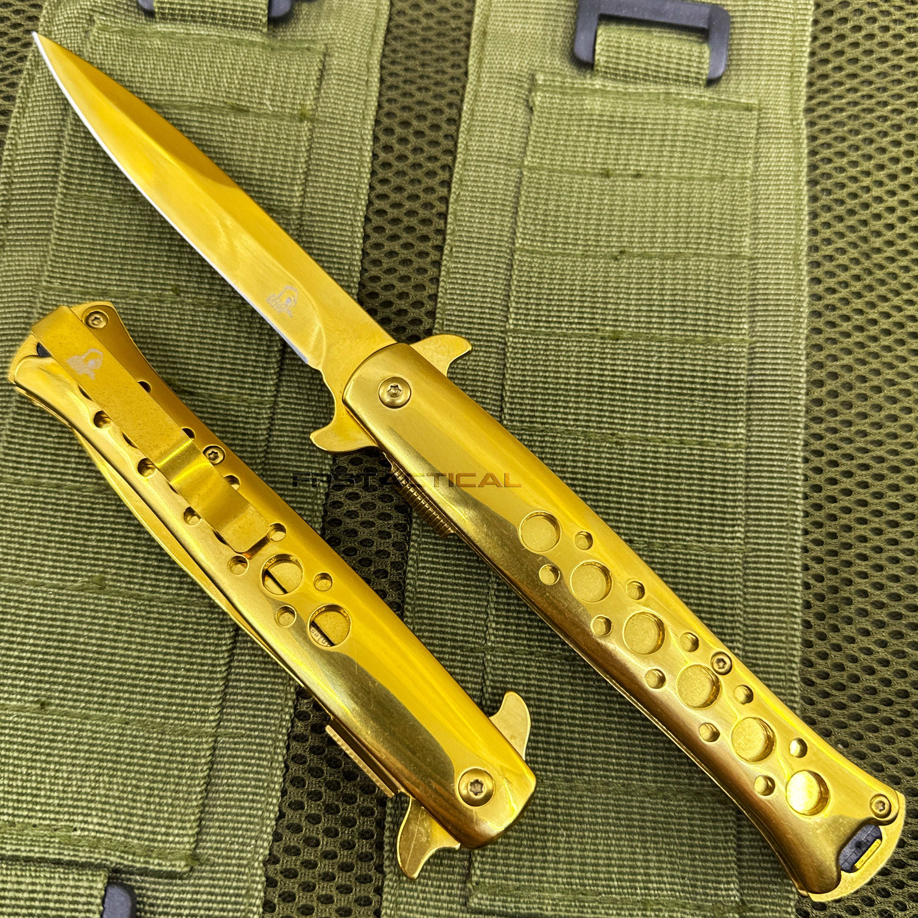 Falcon Elite Series Mirror Finish Gold Spring Assisted Stiletto