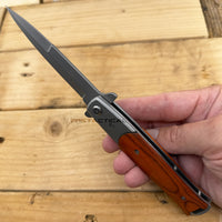 Falcon Classic Silver and Cherry Wood Spring Assisted Stiletto Knife

