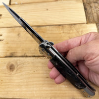 Falcon KS6008CBA Classic Mirror / Chrome and Gray Marble / Pearlex Spring Assisted Stiletto Knife 4"
