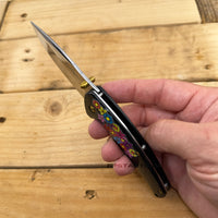 Dark Side Femme Fatale Compact Black / Chrome / Gold w Multi-Color Embossed Flowers Spring Assisted Fantasy Pocket Knife
