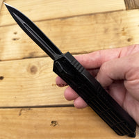 FPSTACTICAL Periphery II Black and Silver Dual Edge OTF Knife with Symmetric Textured Handle 3.5"
