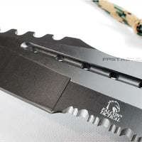 Falcon Elite Matte Black Spring Assisted Survival Knife w Tanto Blade and Paracord 3.75"