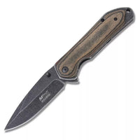 MTech USA Spring Assisted Pocket Knife Black with Brown / Black Wood Scales 3.75" MT-A908DB