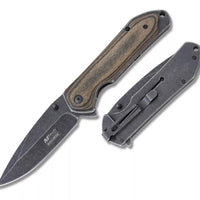MTech USA Spring Assisted Pocket Knife Black with Brown / Black Wood Scales 3.75" MT-A908DB