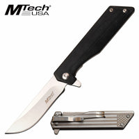 MTech USA Ball Bearing Silver USA Flag Compact Manual Folding Pocket Knife w Black Ash Wood 3"