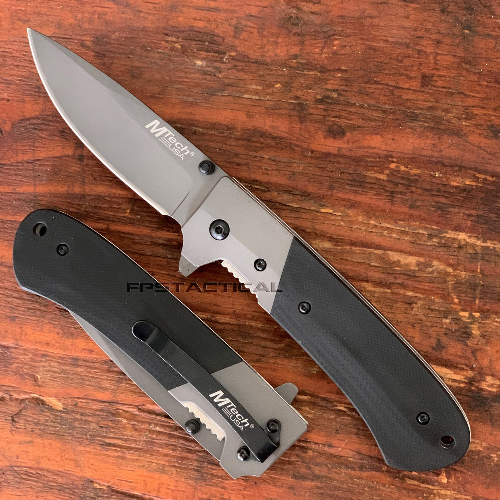MTech USA MT-1067GY Ball Bearing Gray / Black Manual Folding Pocket Knife w G10 Scales 3.75