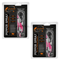 Quantity 2x Survivor Pepper Spray Self Defense / Protection Keychains w Pink Camouflage Leather Cases USA Made