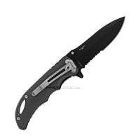 Pacific Solutions Compact Drop Point USA Flag Spring Assisted Knife Black 3" Serrated
