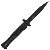 Falcon KS1110BK All Black Spring Assisted Stiletto Knife with Textured Dragon Scales 4"

