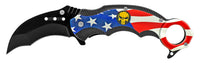 Pacific Solutions USA Flag Punisher Skull Spring Assist Karambit Knife Black Textured Polymer G10 Scales 2.75"
