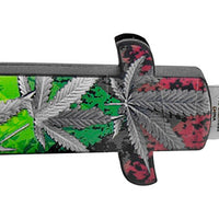 FPSTACTICAL Maui Wowie Automatic OTF Switchblade Stiletto Knife Black w/ Multi Color Marijuana print / Mirror Polish 3.75"