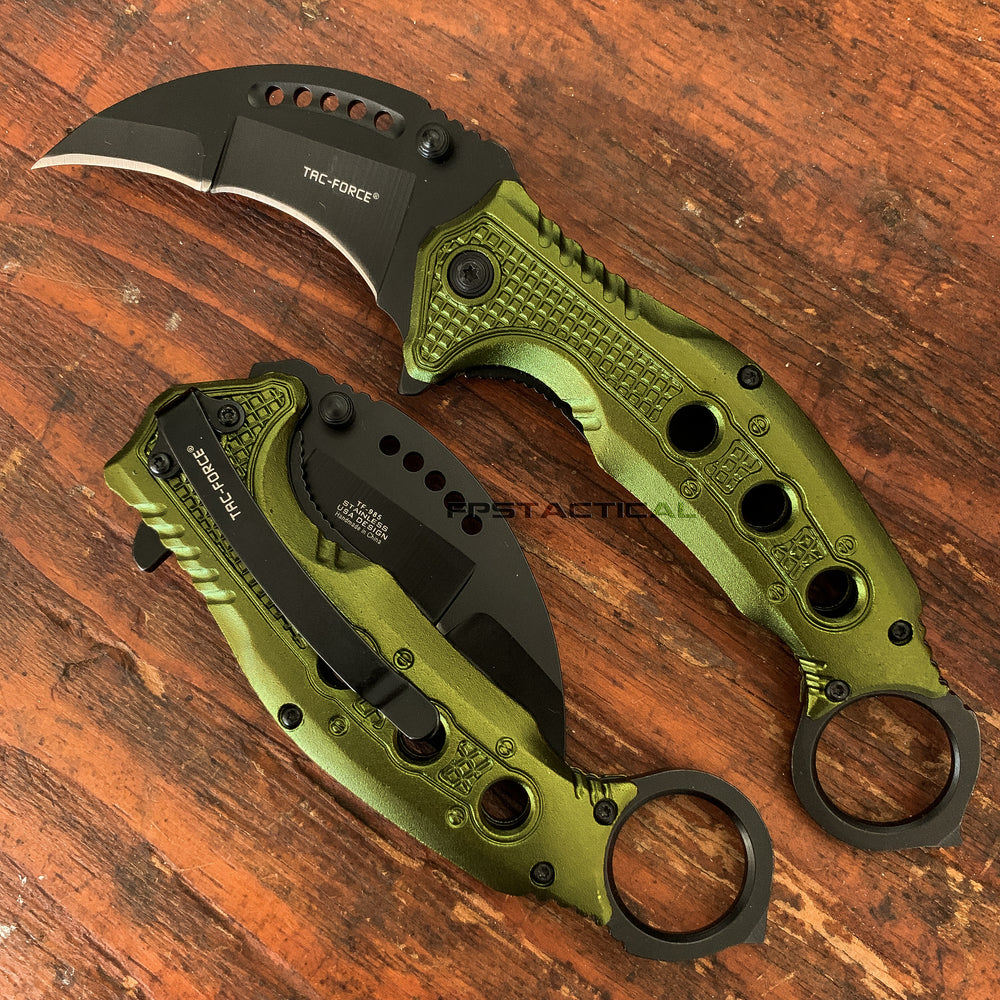 Tac-Force OD Green & Black Karambit Spring Assisted Tactical Knife w Glass Breaker 3