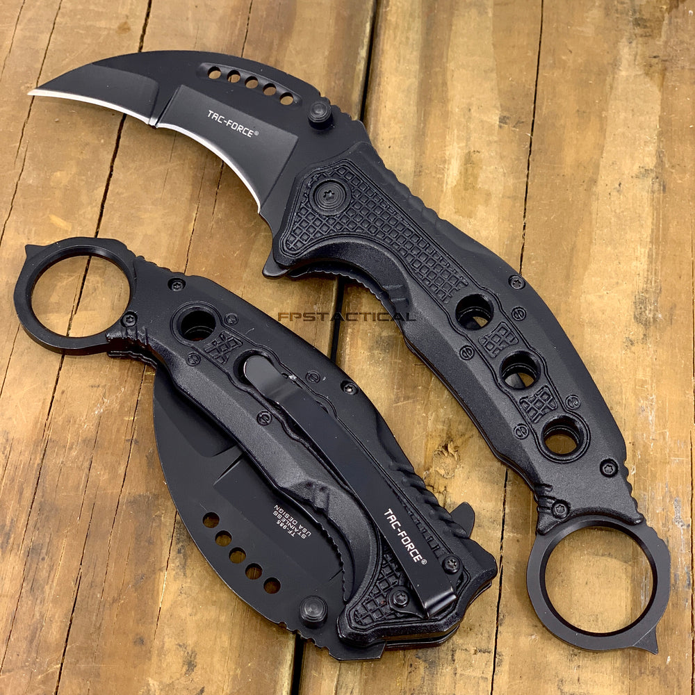 Tac-Force OD Matte Black Karambit Spring Assisted Tactical Knife w Glass Breaker 3