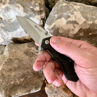 Mtech USA Compact Spring Assisted Pocket Knife Silver with Black Ash Wooden Scales 2.75"
