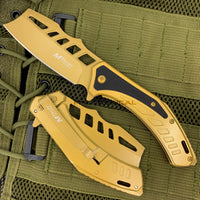 MTech USA Gold & Black Cleaver Spring Assisted Pocket Knife w/ G10 Inlay 3.5"
