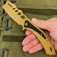 MTech USA Gold & Black Cleaver Spring Assisted Pocket Knife w/ G10 Inlay 3.5"
