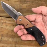 MTech USA Ball Bearing Silver & Copper Manual Folding Pocket Knife w Carbon Fiber Inlay 3.5"

