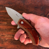 MTech USA Compact Spring Assisted Pocket Knife Silver with Copper Scales / Wooden Inlay 2.75"
