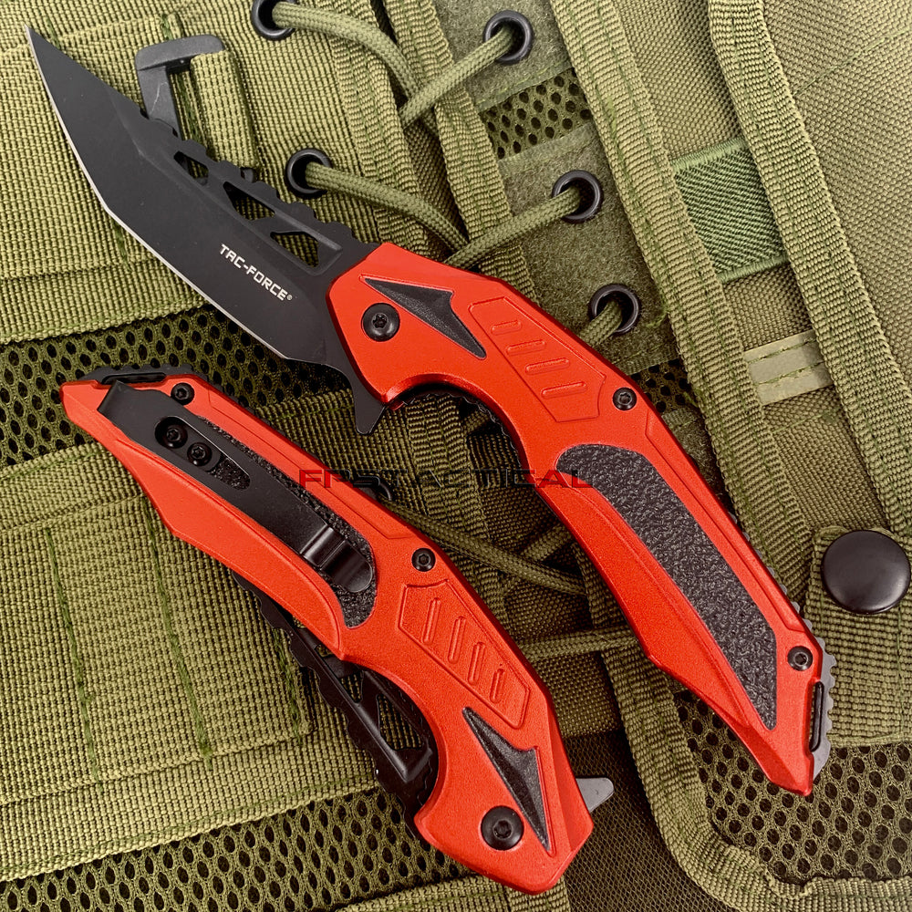 Tac-Force Red & Black Trailing Point Spring Assisted Fishing & Hunting Knife 4