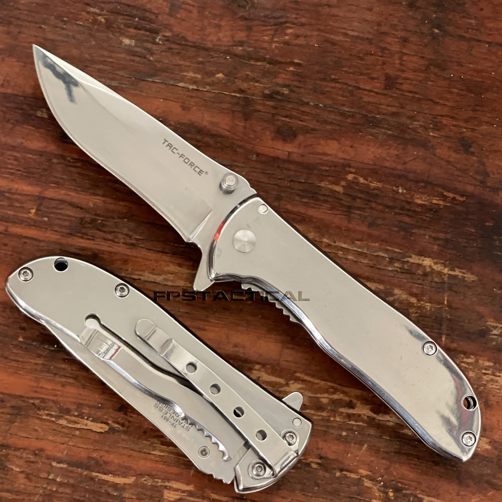 Tac-Force Chrome Mirror Finish Classic Style Spring Assisted Compact Pocket Knife 2.75