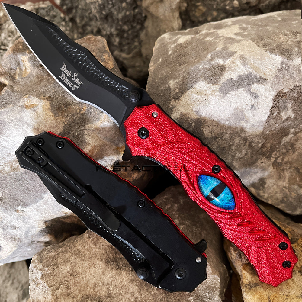 Dark Side Red & Black Dragons Eye Spring Assisted Fantasy Pocket Knife 3.5