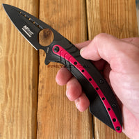 MTech Evolution MTE-A018-BR Black and Red Spring Assisted Tactical Knife with Thumb Ring 3.5"
