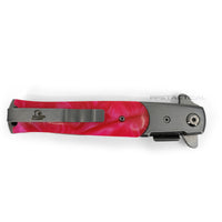 Falcon Silver and Pink Pearlex Spring Assisted Stiletto Knife 3.75"
