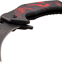 Dark Side Matte Black Embossed Dragon Spring Assisted Karambit Fantasy Knife 3"