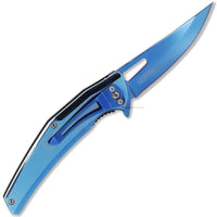 Falcon KS4525BL Trailing Point Blue Chrome Mirror Finish Spring Assisted Fishing & Hunting Knife 4"
