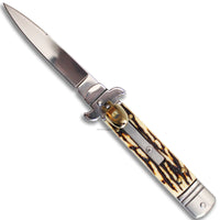 FPSTACTICAL Ossein Silver Mirror Finish Chrome and Faux Bone Switchblade Knife 3.4"