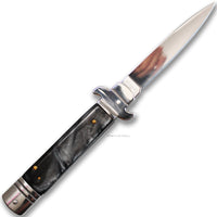 FPSTACTICAL Sable Silver Mirror and Black Marble Switchblade Knife 3.4"
