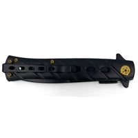 Falcon KS1108BK Matte Black Grooved Handle Spring Assisted Stiletto Knife 4"
