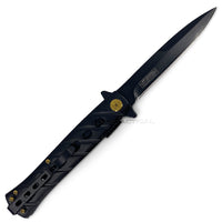 Falcon KS1108BK Matte Black Grooved Handle Spring Assisted Stiletto Knife 4"
