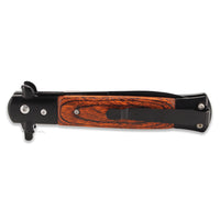 Falcon Black Spring Assisted Classic Style Stiletto Knife w Cherry Wood Scales 3.75"
