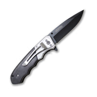 Falcon Compact Drop Point Black and Silver Ash Wood Spring Assisted Knife 3"
