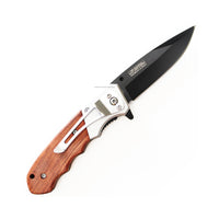 Falcon Compact Drop Point Black and Silver Pakkawood Spring Assisted Knife 3"
