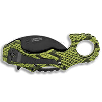 Falcon Black & Green Snakeskin Karambit Spring Assisted Knife with ABS Scales 2.5"
