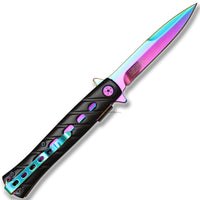 Falcon KS1108RB Iridescent and Black Grooved Handle Spring Assisted Stiletto Knife 4"
