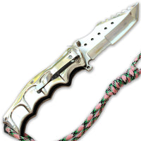 Falcon Elite Mirror / Chrome Spring Assisted Survival Knife w Tanto Blade and Paracord 3.75"
