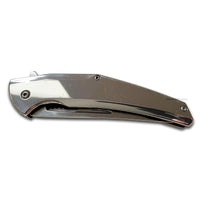 Falcon Trailing Point Silver Mirror Finish Spring Assisted Fishing & Hunting Knife 4"
