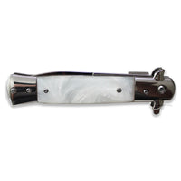 Falcon Mirror / Chrome with White Pearl Spring Assisted Stiletto Knife 3.75"
