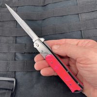 Falcon Silver and Pink Pearlex Spring Assisted Stiletto Knife 3.75"
