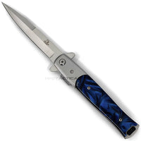 Falcon Silver and Blue Pearlex / Marble Spring Assisted Stiletto Knife 3.75"
