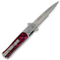 Falcon Silver and Burgundy Purple Marble Spring Assisted Stiletto Knife 3.75"

